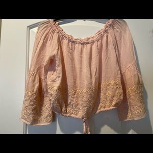Forever 21 Pink Embroidered Bell Sleeve Top M